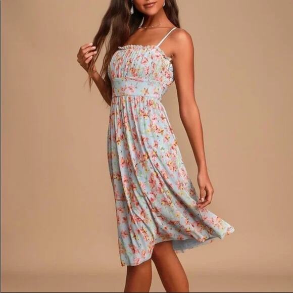 Ali & Jay Poolside Light Blue & Floral Mesh Midi Dress Size XL NWT - Picture 2 of 8